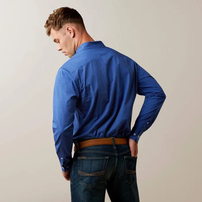Men Button Down Shirts Ariat Ditsy Stretch Modern Fit Shirt Blue