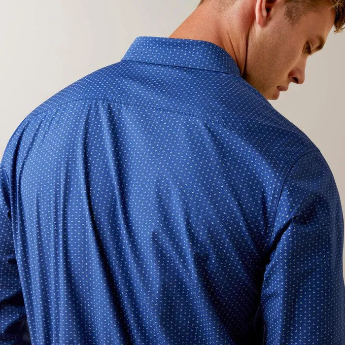 Men Button Down Shirts Ariat Ditsy Stretch Modern Fit Shirt Blue