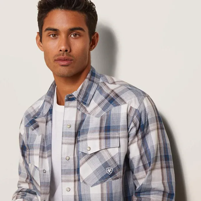 Men Button Down Shirts Ariat Haston Retro Fit Shirt White Asparagus