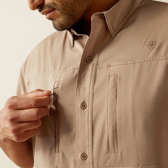 Men Button Down Shirts Ariat VentTEK Classic Fit Shirt Taupe Grey
