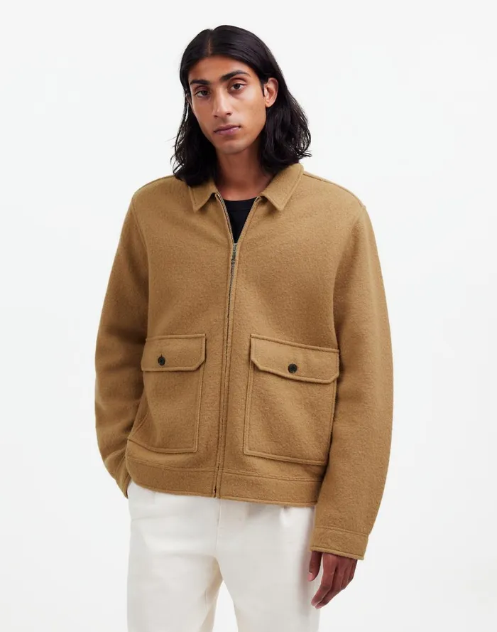 Men Coats Jackets Madewell Boiled Wool ZipFront Jacket Faded Birch