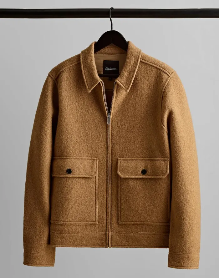 Men Coats Jackets Madewell Boiled Wool ZipFront Jacket Faded Birch