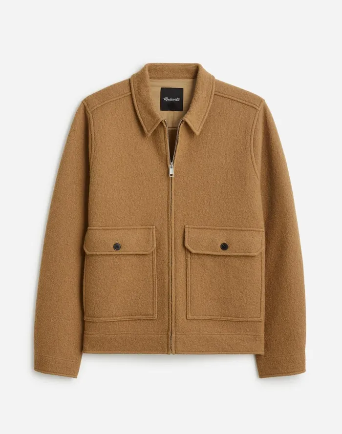 Men Coats Jackets Madewell Boiled Wool ZipFront Jacket Faded Birch