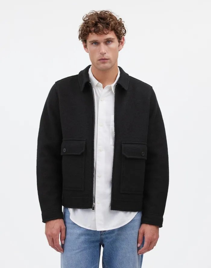 Men Coats Jackets Madewell Boiled Wool ZipFront Jacket True Black