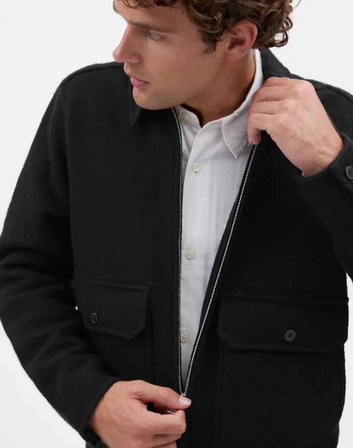 Men Coats Jackets Madewell Boiled Wool ZipFront Jacket True Black