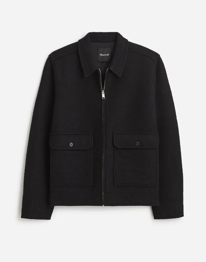 Men Coats Jackets Madewell Boiled Wool ZipFront Jacket True Black