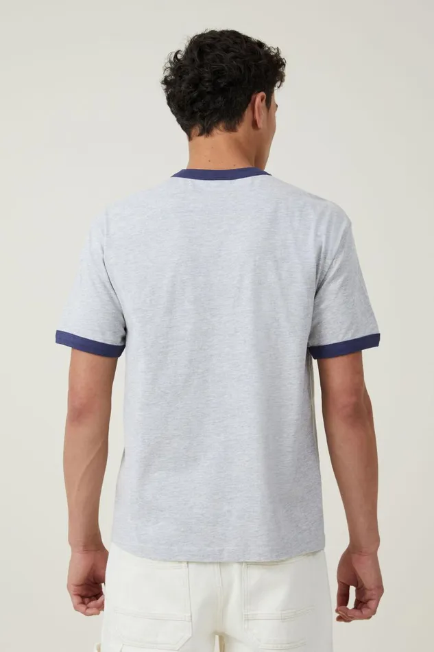 Men Graphic TShirts Cotton On Loose Fit Art TShirt Light Grey Marleindigosilver Service