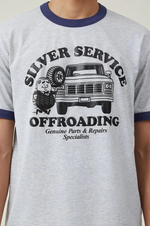 Men Graphic TShirts Cotton On Loose Fit Art TShirt Light Grey Marleindigosilver Service