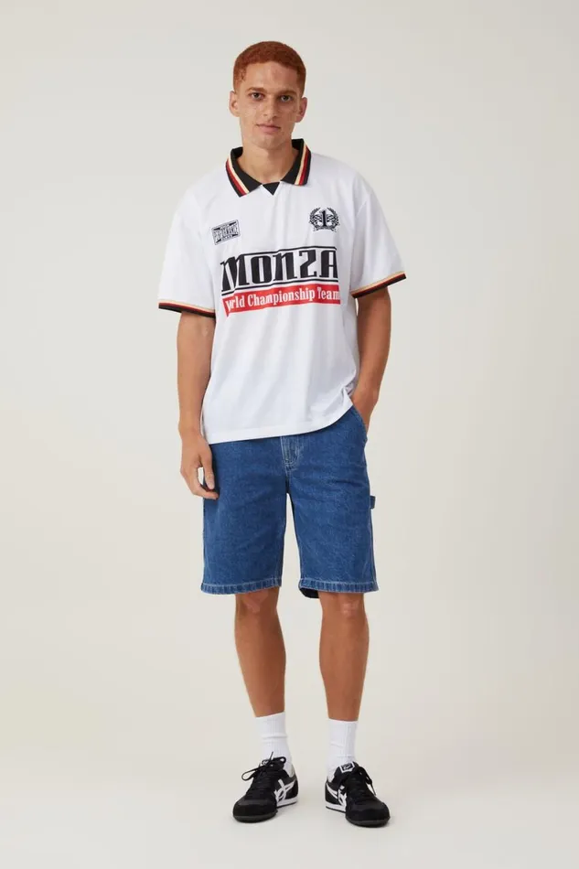 Men Graphic TShirts Cotton On Pit Stop Soccer Jersey White Greymonza