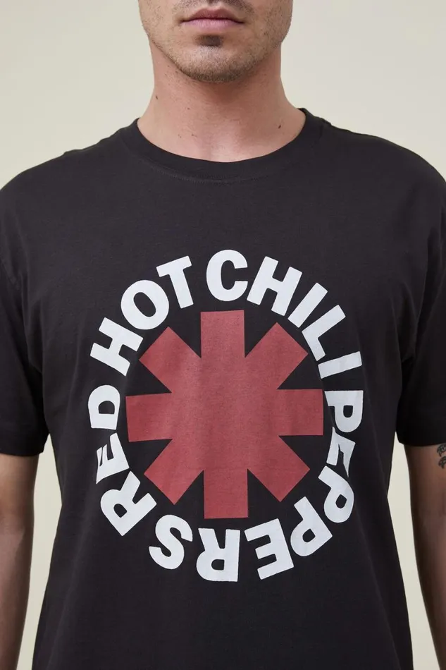 Men Graphic TShirts Cotton On Red Hot Chili Peppers Loose Fit TShirt Lcn Mt Washed Blackrhcplogo