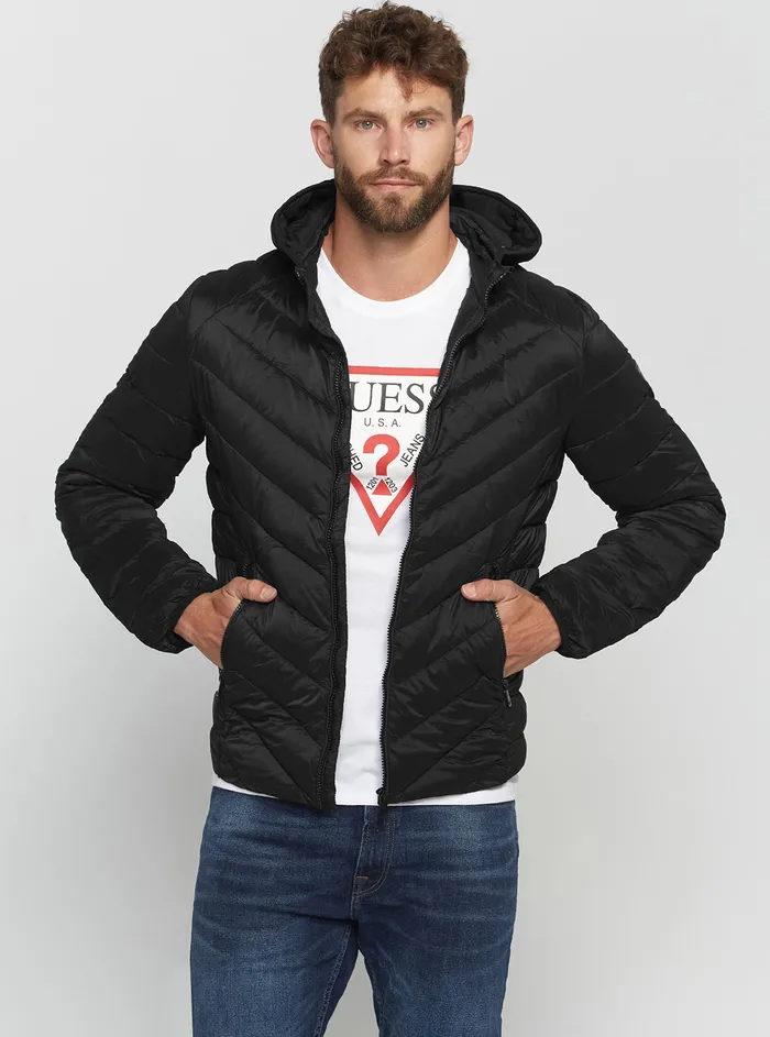 Men Jackets GUESS Eco Black Stretch Hoodie Jacket