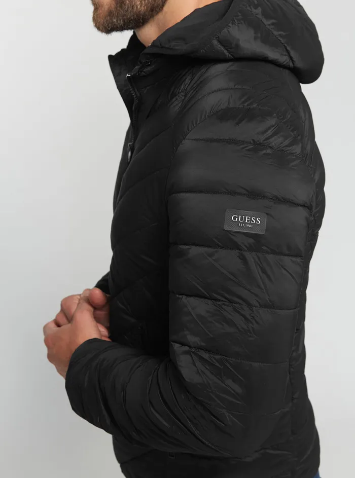 Men Jackets GUESS Eco Black Stretch Hoodie Jacket Men Jackets GUESS Eco Black Stretch Hoodie Jacket