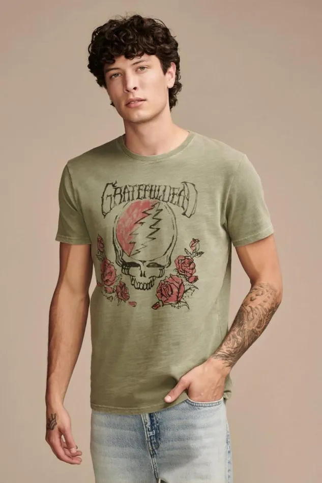 Men Lucky Brand Graphic Tees Grateful Dead Rose Oil Green