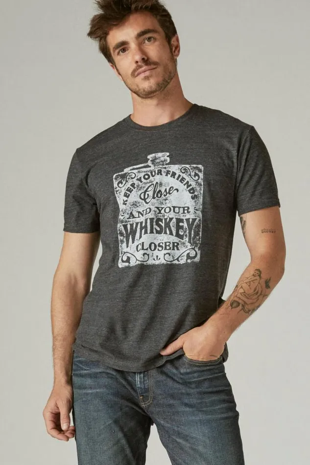 Men Lucky Brand Graphic Tees Keep Your Friends Close Whiskey Tee Jet Black