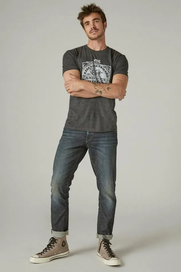 Men Lucky Brand Graphic Tees Keep Your Friends Close Whiskey Tee Jet Black