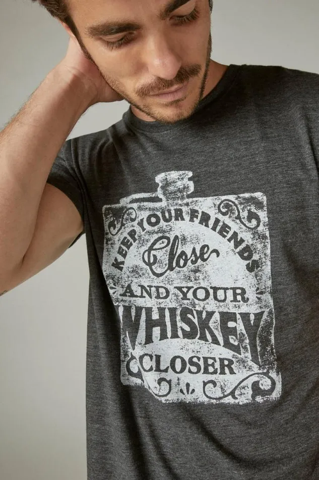 Men Lucky Brand Graphic Tees Keep Your Friends Close Whiskey Tee Jet Black