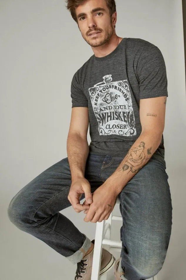 Men Lucky Brand Graphic Tees Keep Your Friends Close Whiskey Tee Jet Black