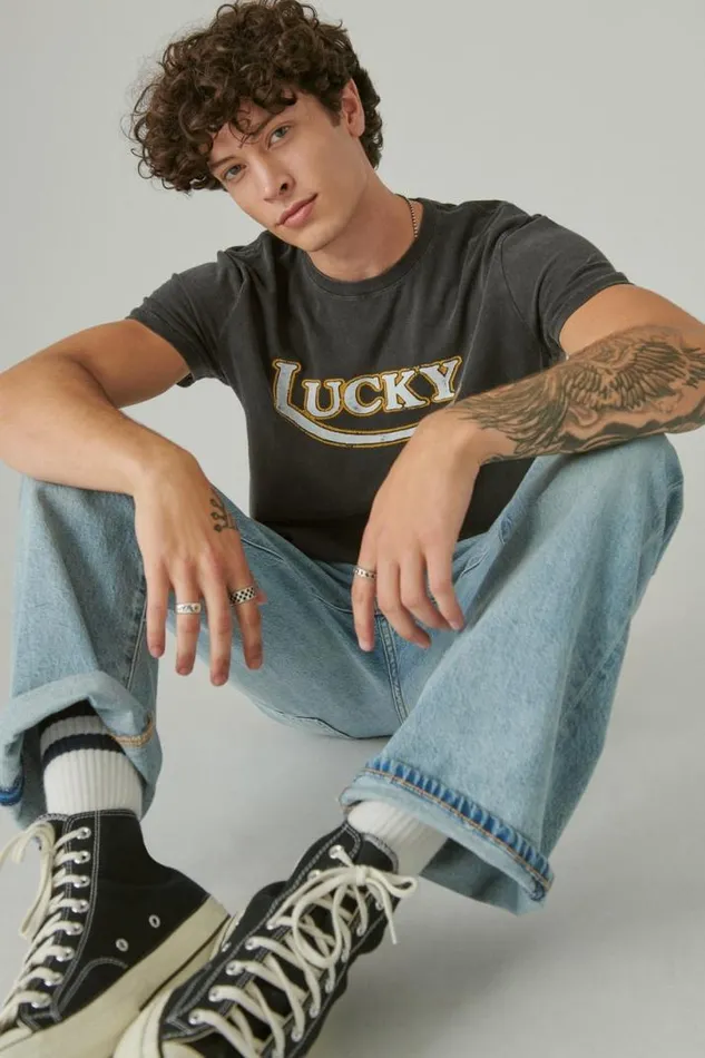 Men Lucky Brand Graphic Tees Lucky Moto Logo Tee Jet Black