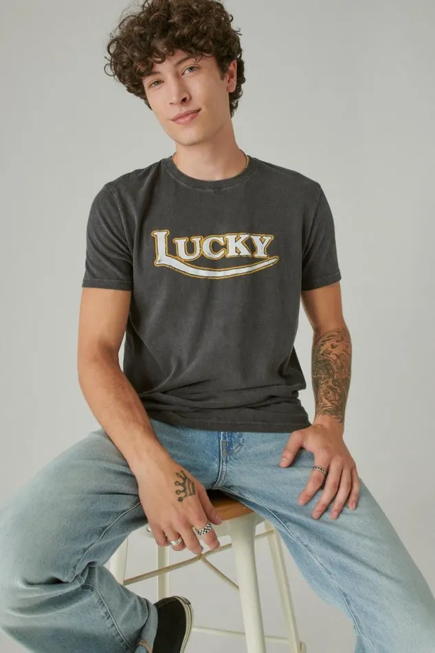 Men Lucky Brand Graphic Tees Lucky Moto Logo Tee Jet Black