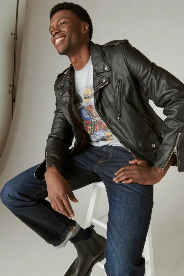 Men Lucky Brand Graphic Tees Moto King Card Silver