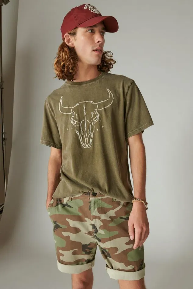 Men Lucky Brand Graphic Tees Steer Skull Tee Beech
