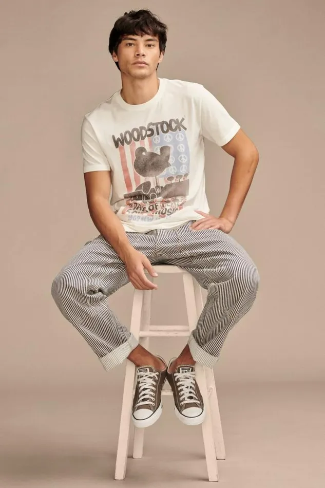Men Lucky Brand Graphic Tees Woodstock Flag Marshmallow