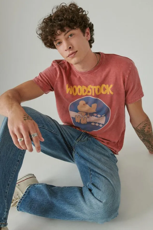 Men Lucky Brand Graphic Tees Woodstock Poster Tee Holly Berry