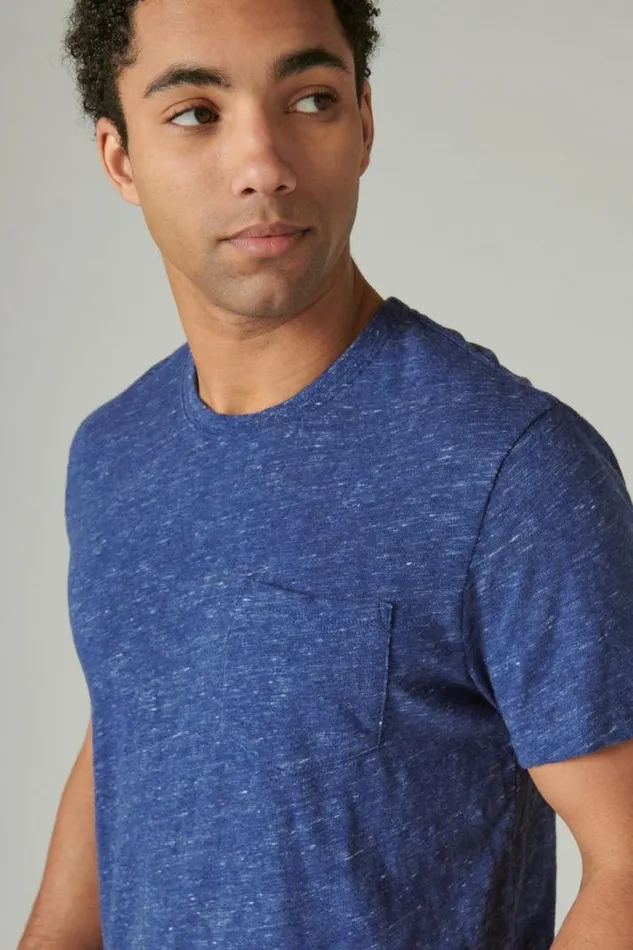 Men Lucky Brand Shirts and Tops Linen Short Sleeve Pocket Crew Neck Tee 40065 Blue Depths