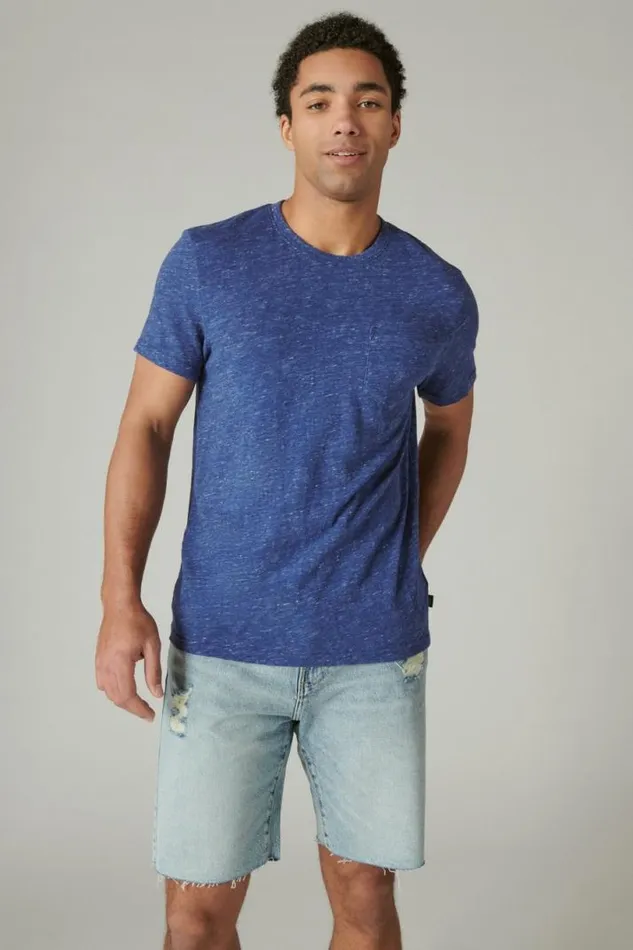 Men Lucky Brand Shirts and Tops Linen Short Sleeve Pocket Crew Neck Tee 40065 Blue Depths