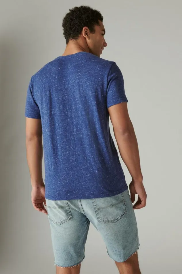 Men Lucky Brand Shirts and Tops Linen Short Sleeve Pocket Crew Neck Tee 40065 Blue Depths