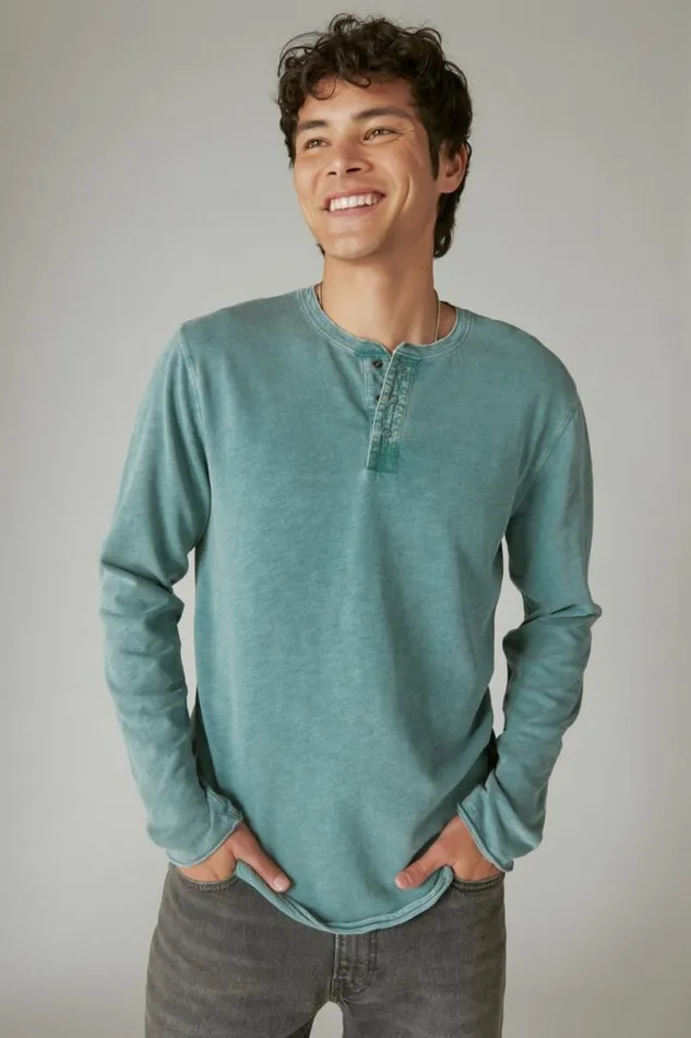 Men Lucky Brand Shirts and Tops Weekend Slub Jersey Long Sleeve Henley Mineral Blue