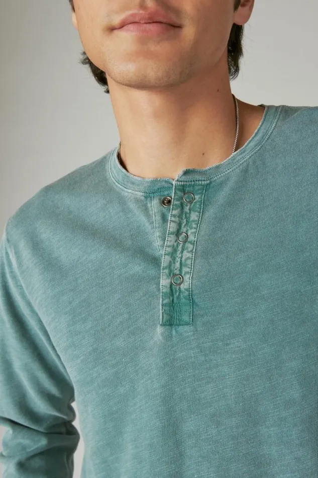 Men Lucky Brand Shirts and Tops Weekend Slub Jersey Long Sleeve Henley Mineral Blue