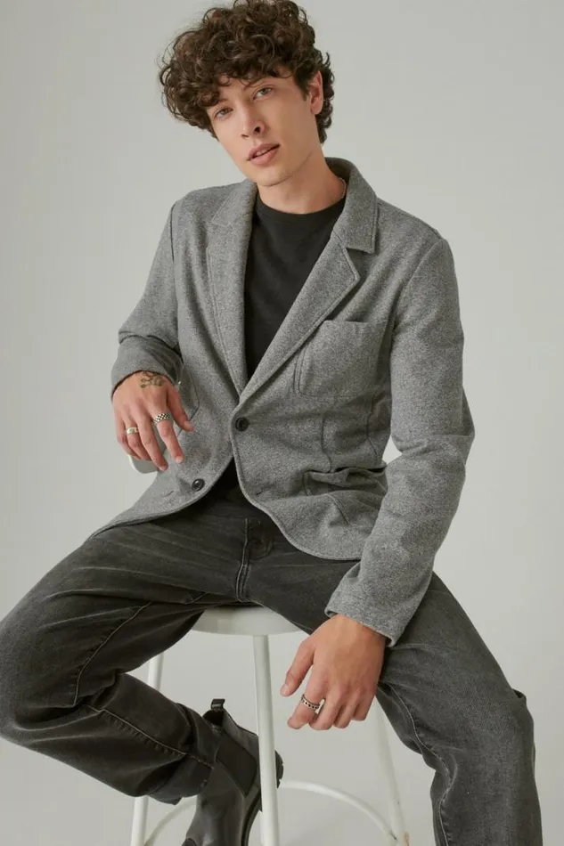 Men Lucky Brand Suit Separates Knit Blazer Heather Grey