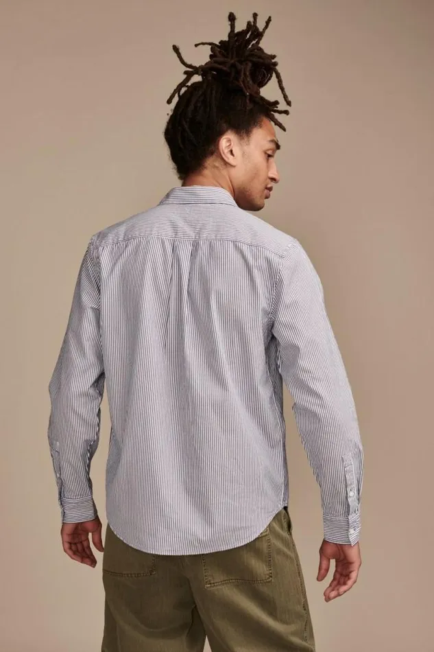 Men Lucky Brand Suit Separates Striped One Pocket Long Sleeve Shirt Blue Stripe
