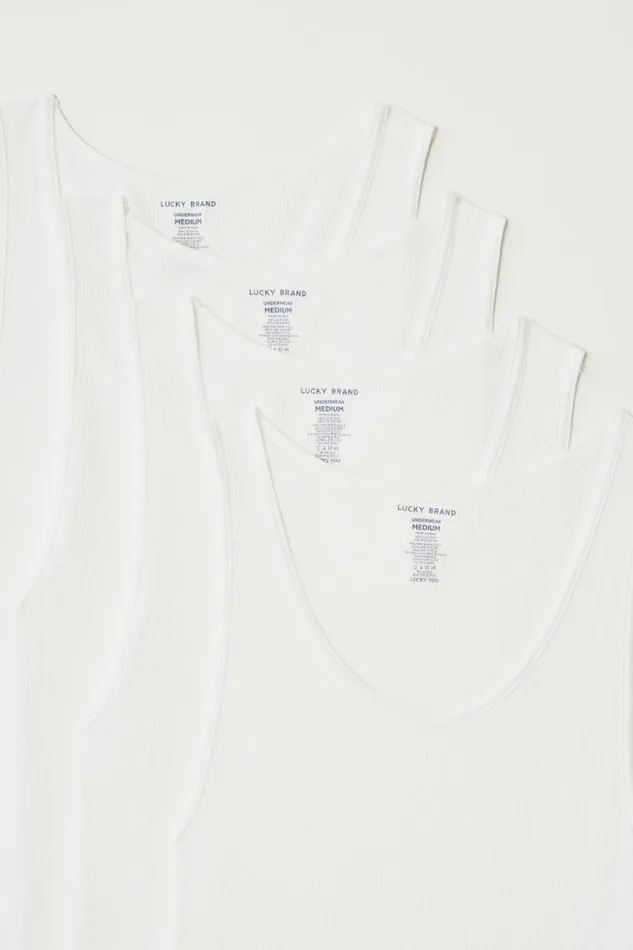 Men Lucky Brand Underwear and Sleepwear 4 Pack Ashirt Tank Tops White