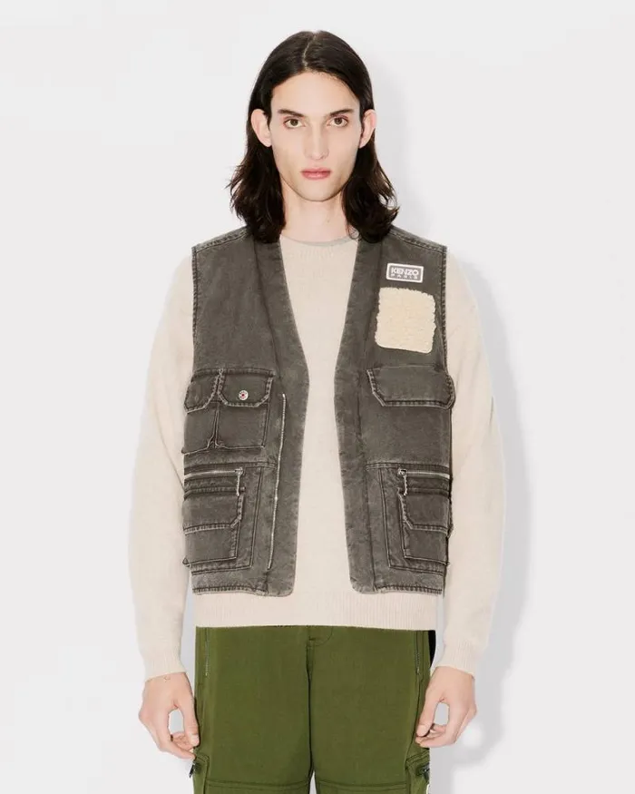 Men Multipocket Gilet Taupe Kenzo Jackets And Coats