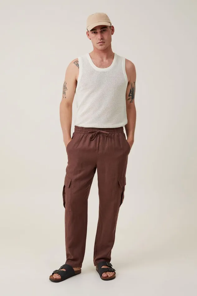 Men Pants Cotton On Cargo Linen Pant Chocolate Cargo