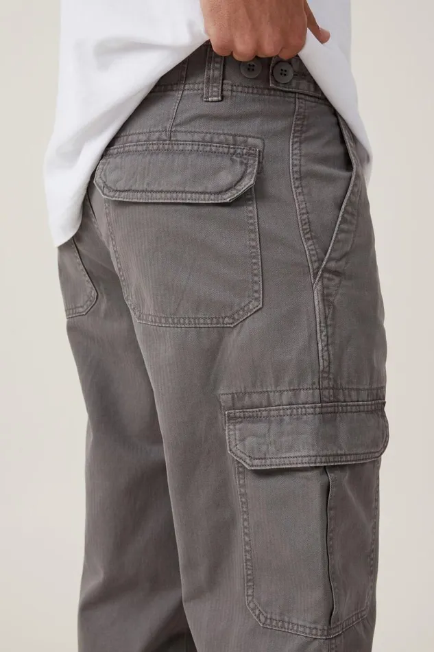 Men Pants Cotton On Tactical Cargo Pant Vintage Yard Grey Herringbone