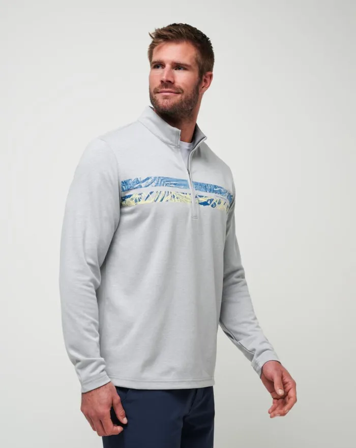 Men Quarter Zips TravisMathew UPGRADED CHEST STRIPE QUARTER ZIP Heather Light Grey Men Quarter Zips TravisMathew UPGRADED CHEST STRIPE QUARTER ZIP Heather Light Grey