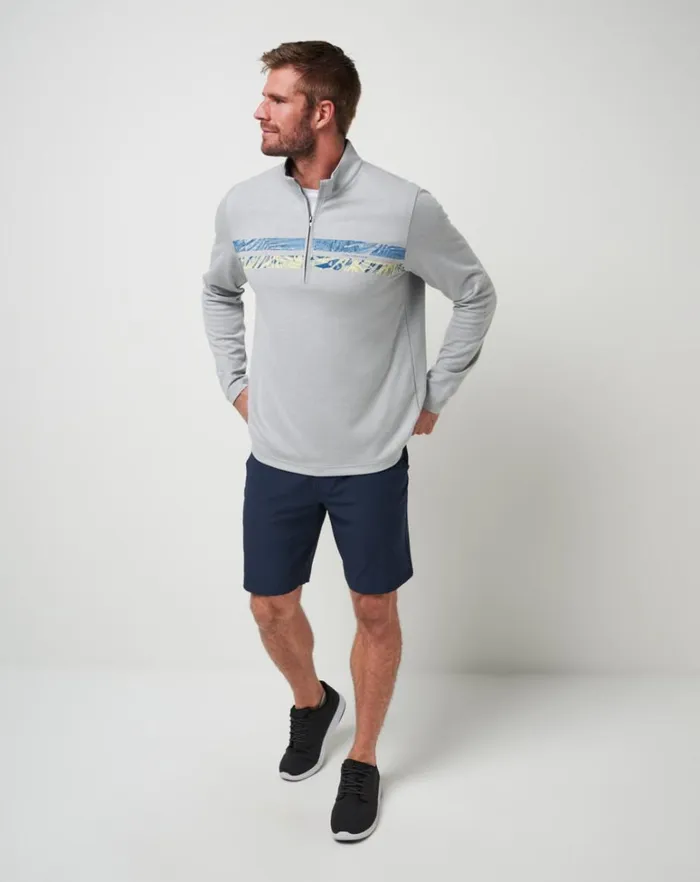Men Quarter Zips TravisMathew UPGRADED CHEST STRIPE QUARTER ZIP Heather Light Grey Men Quarter Zips TravisMathew UPGRADED CHEST STRIPE QUARTER ZIP Heather Light Grey