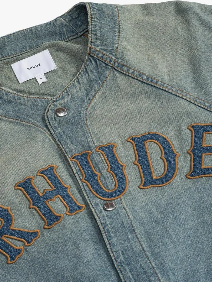 Men Rhude Denim BASEBALL DENIM SHIRT Indigo