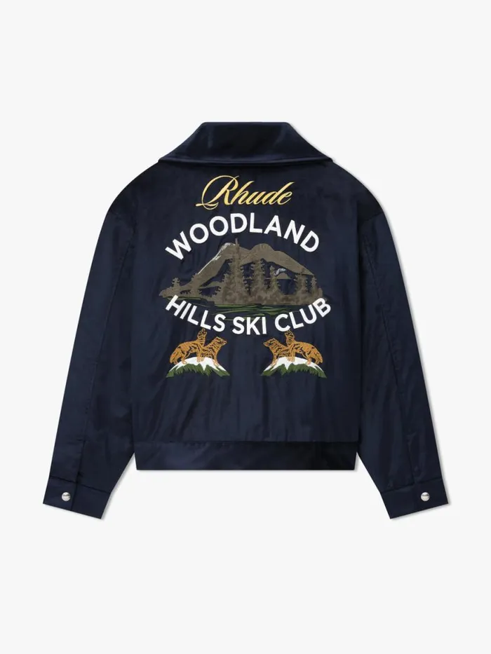 Men Rhude Outerwear WOODLAND HILLS VELVET JACKET Navy Men Rhude Outerwear WOODLAND HILLS VELVET JACKET Navy