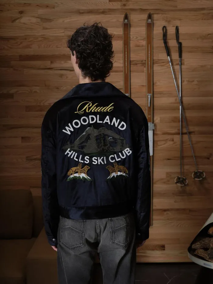 Men Rhude Outerwear WOODLAND HILLS VELVET JACKET Navy Men Rhude Outerwear WOODLAND HILLS VELVET JACKET Navy