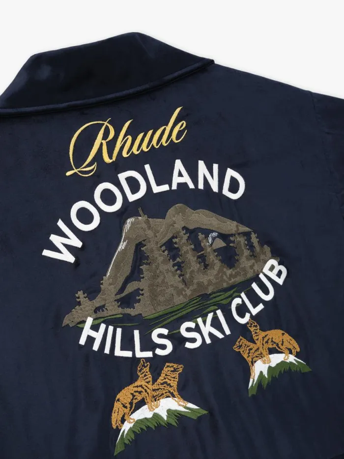 Men Rhude Outerwear WOODLAND HILLS VELVET JACKET Navy Men Rhude Outerwear WOODLAND HILLS VELVET JACKET Navy