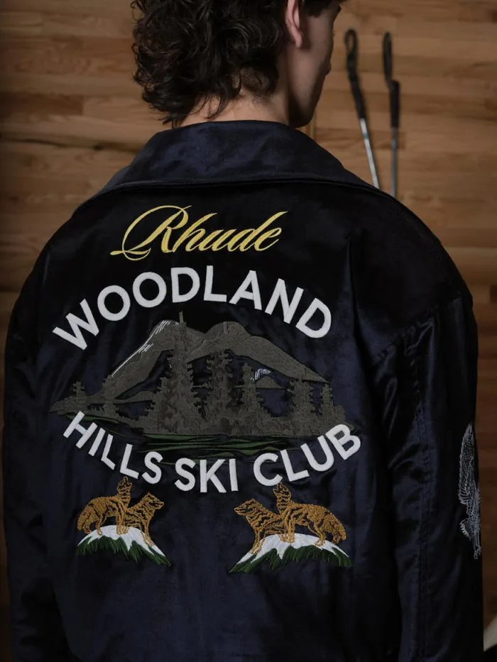 Men Rhude Outerwear WOODLAND HILLS VELVET JACKET Navy Men Rhude Outerwear WOODLAND HILLS VELVET JACKET Navy