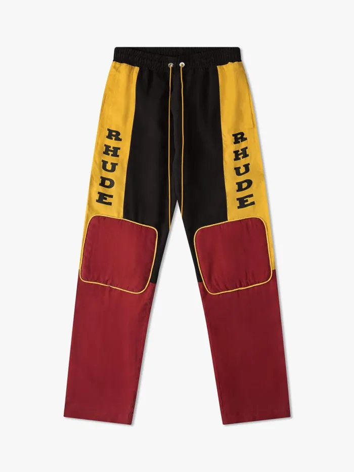 Men Rhude Pants RALLY PANT Blackmustardmaroon
