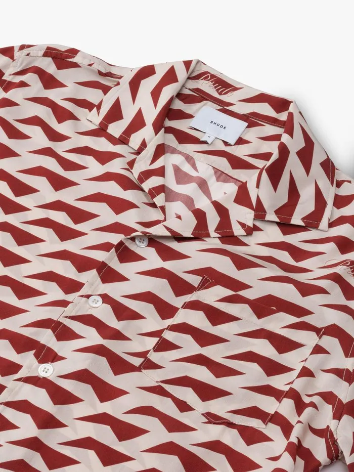 Men Rhude Shirts DOLCE VITA SILK SHIRT Red Creme Men Rhude Shirts DOLCE VITA SILK SHIRT Red Creme