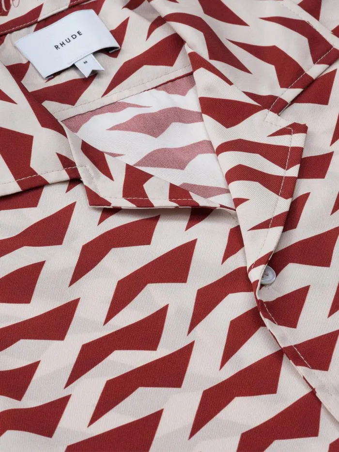 Men Rhude Shirts DOLCE VITA SILK SHIRT Red Creme Men Rhude Shirts DOLCE VITA SILK SHIRT Red Creme