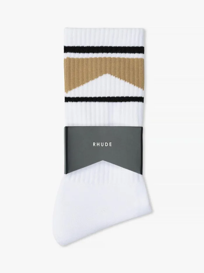 Men Rhude Socks CHEVRON LOGO SOCKS Whiteyellowblack