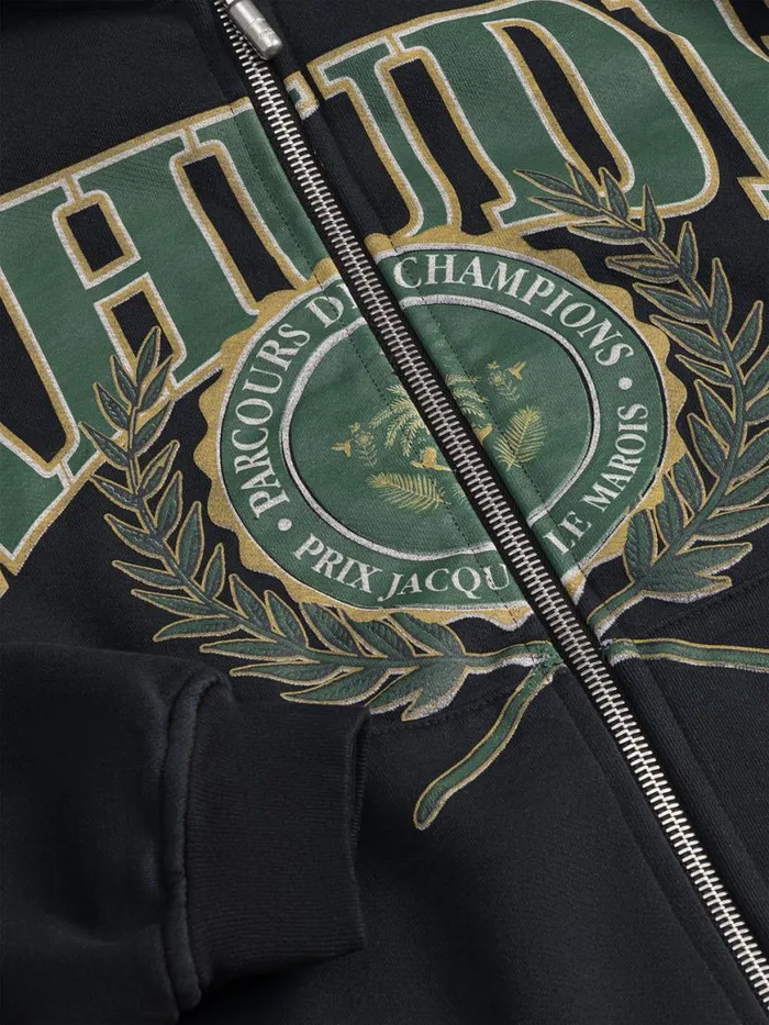 Men Rhude Sweatshirts PARCOURS DES CHAMPIONS FULL ZIP HOODIE Vtg Black